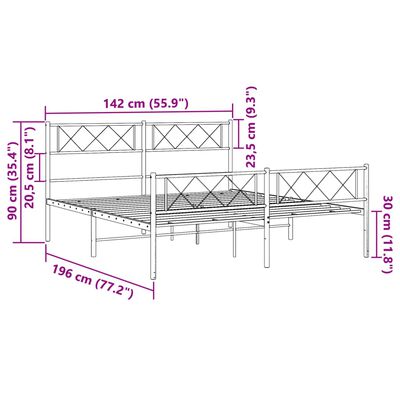 vidaXL Cadre de lit métal sans matelas et pied de lit blanc 135x190 cm