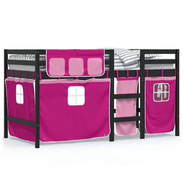 vidaXL Lit mezzanine enfants avec rideaux sans matelas rose 90x200cm