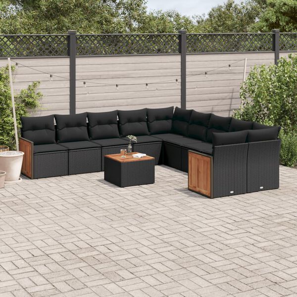 vidaXL Salon de jardin 11 pcs avec coussins noir r&eacute;sine tress&eacute;e