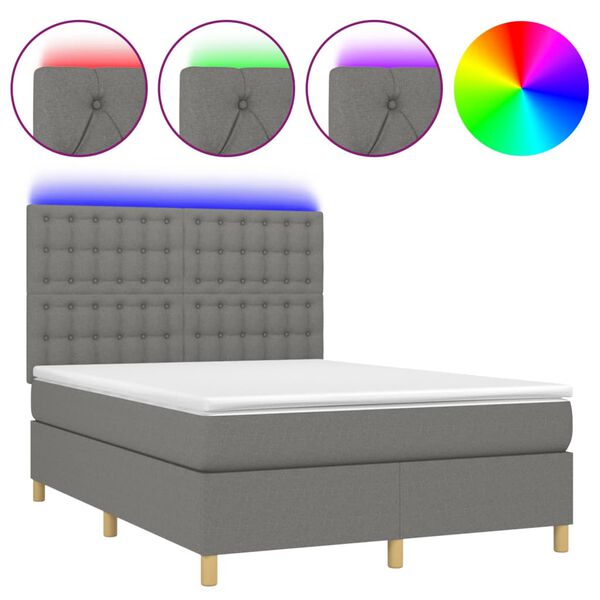 vidaXL Sommier &agrave; lattes de lit et matelas et LED Gris fonc&eacute; 140x190 cm