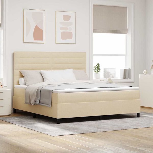 vidaXL Lit &agrave; ressorts avec matelas avec LED Cr&egrave;me 180 x 200 cm tissu