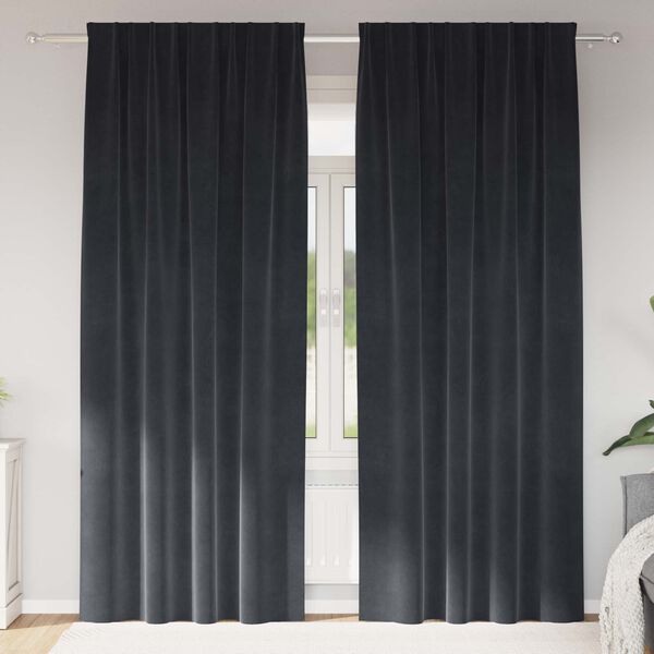 vidaXL Rideaux occultants 2 pcs Gris fonc&eacute; 140 x 225 cm Velours