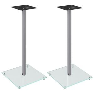 vidaXL Supports de haut-parleurs 2 pcs argent&eacute; verre tremp&eacute; 1 pilier