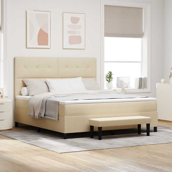 vidaXL Lit &agrave; ressorts avec matelas Cr&egrave;me 180 x 200 cm tissu