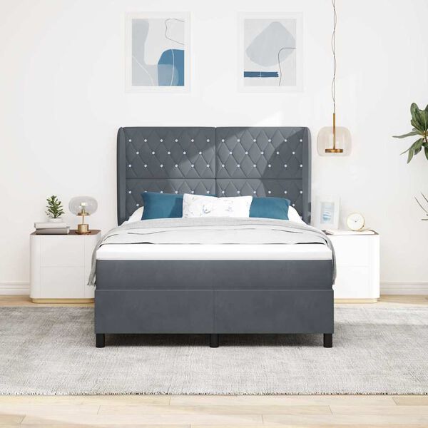 vidaXL Lit &agrave; ressorts avec matelas Gris fonc&eacute; 200 x 160 cm Polyester