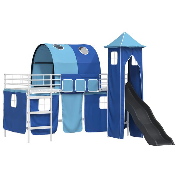 vidaXL Lit mezzanine pour enfants Blanc et Bleu 107 x 200 cm M&eacute;tал