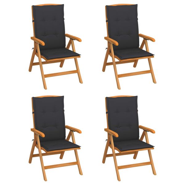 vidaXL Chaises inclinables de jardin et coussins lot de 4 Teck solide