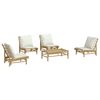 vidaXL Salon de jardin 5 pcs avec coussins blanc cr&egrave;me bambou