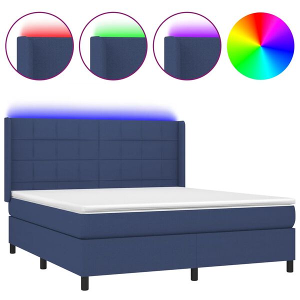 vidaXL Sommier &agrave; lattes de lit matelas et LED Bleu 180x200 cm Tissu