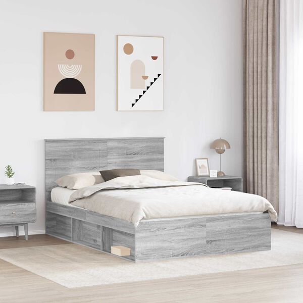 vidaXL Cadre de lit Gris Sonoma 150 x 200 cm Bois de pin massif