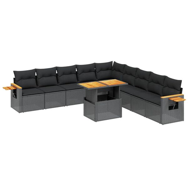 vidaXL Salon de jardin 11 pcs avec coussins noir r&eacute;sine tress&eacute;e