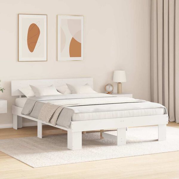 vidaXL Cadre de lit avec t&ecirc;te de lit Blanc 150 x 200 cm Pin massif