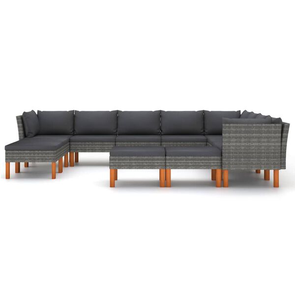 vidaXL Salon de jardin 12 pcs avec coussins R&eacute;sine tress&eacute;e Gris