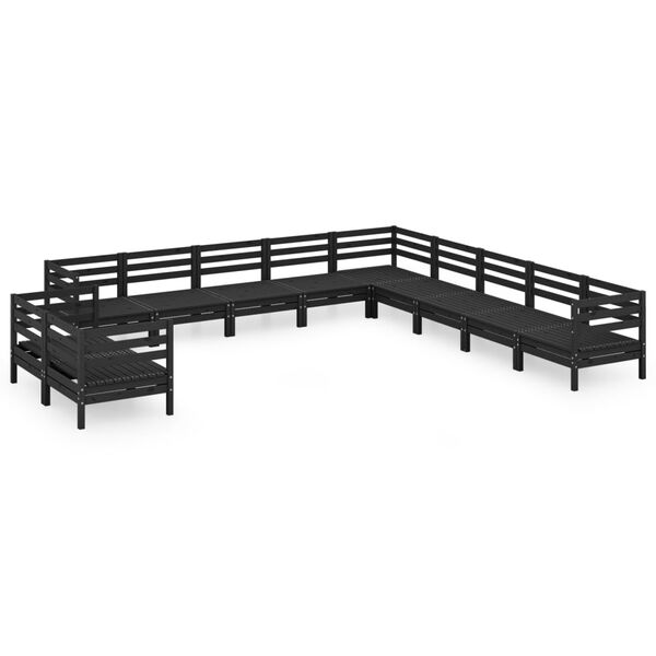 vidaXL Salon de jardin 11 pcs Bois de pin massif Noir