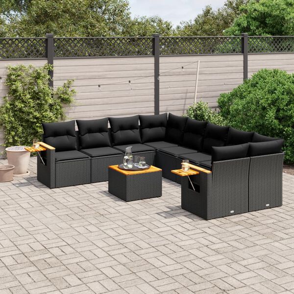 vidaXL Salon de jardin 9 pcs avec coussins noir r&eacute;sine tress&eacute;e