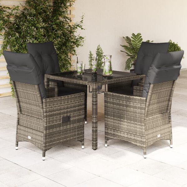 vidaXL Ensemble &agrave; manger de jardin 5 pcs coussins gris r&eacute;sine tress&eacute;e