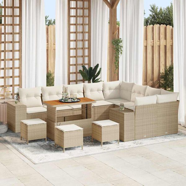 vidaXL Ensemble de canap&eacute; de jardin avec coussin 13 pcs Beige et cr&egrave;me