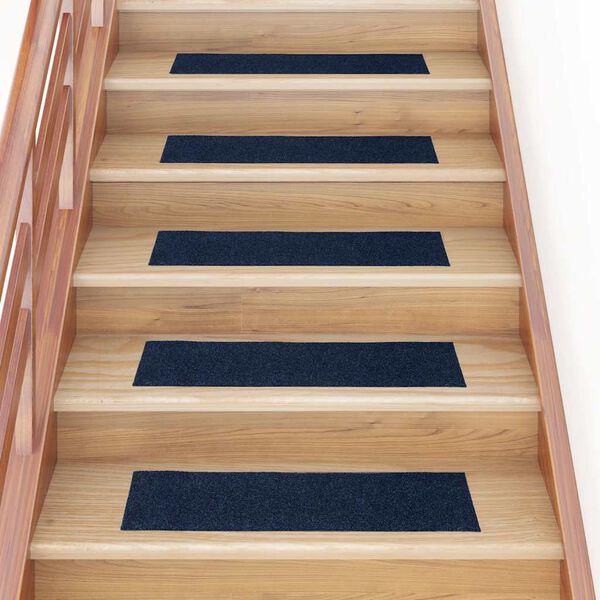 vidaXL Tapis d'escalier autocollants 15 pièces 76 x 20 cm Bleu marine Rectangulaire