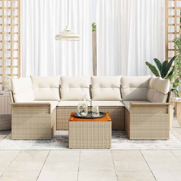 vidaXL Ensemble de canap&eacute; de jardin 7 pcs Beige et cr&egrave;me polyrotin