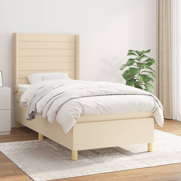 vidaXL Sommier &agrave; lattes de lit et matelas Cr&egrave;me 90x190 cm Tissu