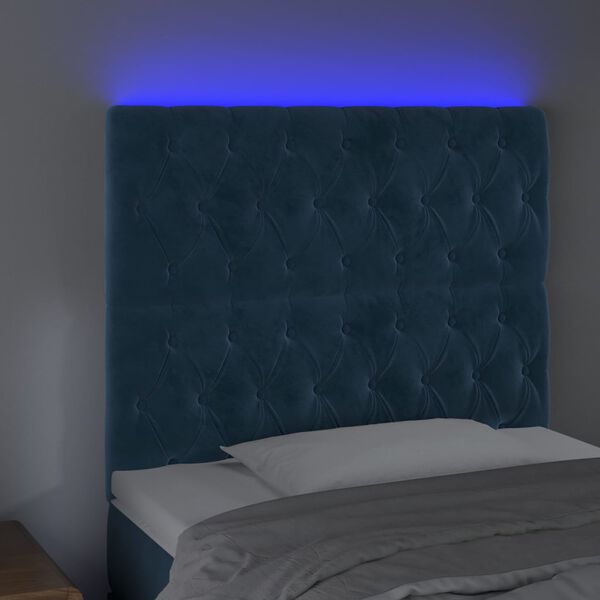 vidaXL T&ecirc;te de lit &agrave; LED Bleu fonc&eacute; 90x7x118/128 cm Velours