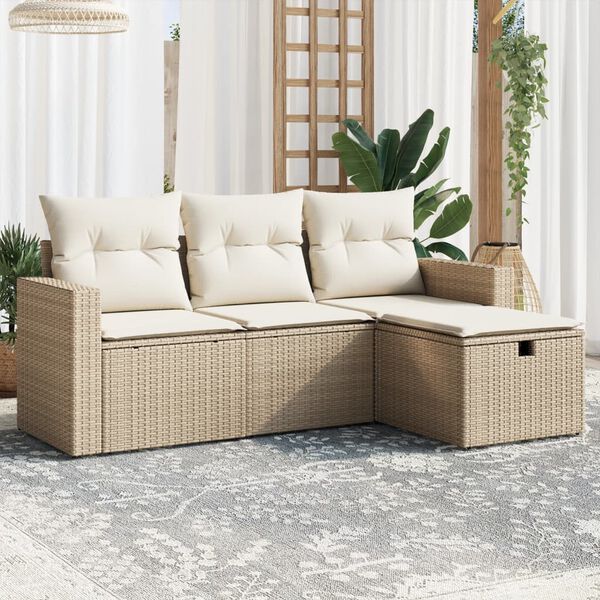 vidaXL Salon de jardin avec coussins 4 pcs beige r&eacute;sine tress&eacute;e