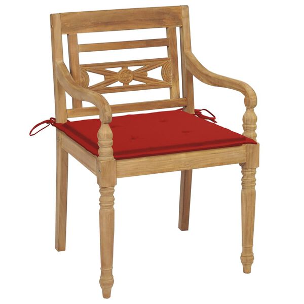 vidaXL Chaises Batavia lot de 2 et coussins rouges Bois de teck massif