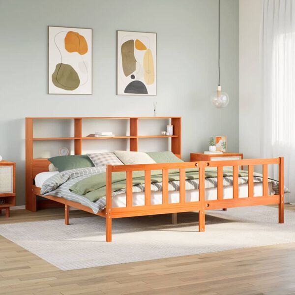 vidaXL Lit biblioth&egrave;que sans matelas cire marron 200x200 cm pin massif