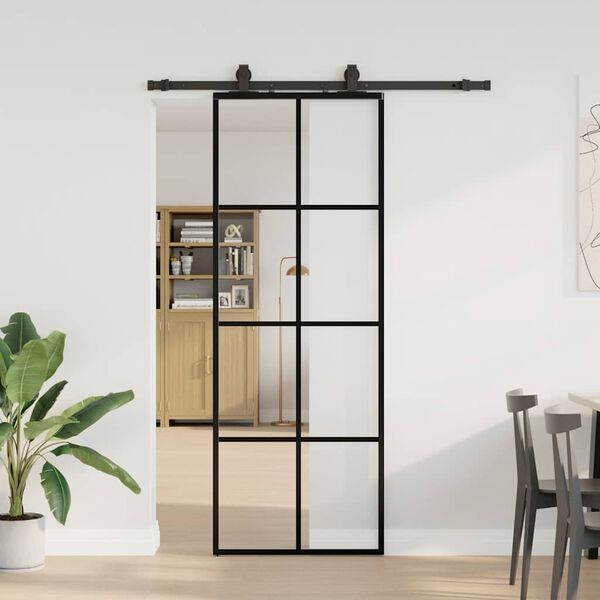 vidaXL Porte coulissante kit de quincaillerie noir 76x205 cm verre ESG