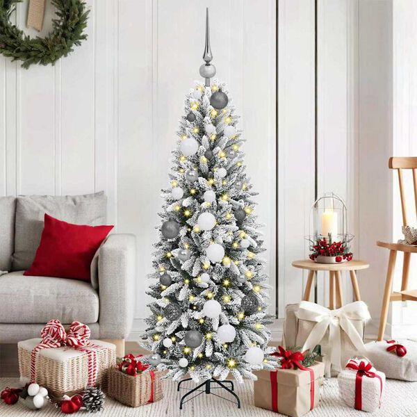 vidaXL Sapin de No&euml;l artificiel avec 150 LED avec support Blanc 120 cm