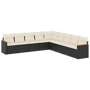 vidaXL Salon de jardin 9 pcs avec coussins noir r&eacute;sine tress&eacute;e