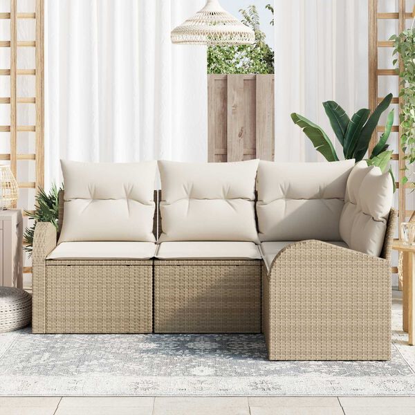 vidaXL Ensemble de canap&eacute; de jardin 4 pcs Beige polyrotin