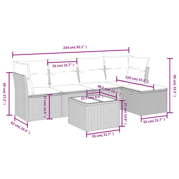 vidaXL Salon de jardin 6 pcs avec coussins noir r&eacute;sine tress&eacute;e
