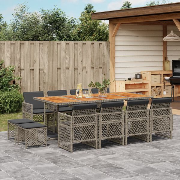 vidaXL Ensemble &agrave; manger de jardin coussins 13 pcs gris r&eacute;sine tress&eacute;e