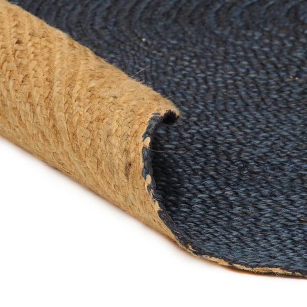 vidaXL Tapis tress&eacute; r&eacute;versible Bleu marine et naturel 90 cm Jute Rond