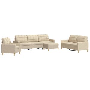 vidaXL Ensemble de canap&eacute;s 4 pcs avec repose-pied cr&egrave;me tissu