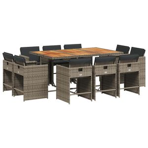 vidaXL Ensemble &agrave; manger de jardin 11pcs avec coussins gris poly rotin