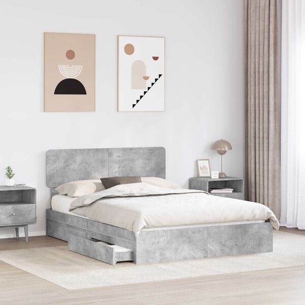 vidaXL Lit de Rangement Gris b&eacute;ton 150 x 200 cm Bois d'ing&eacute;nierie