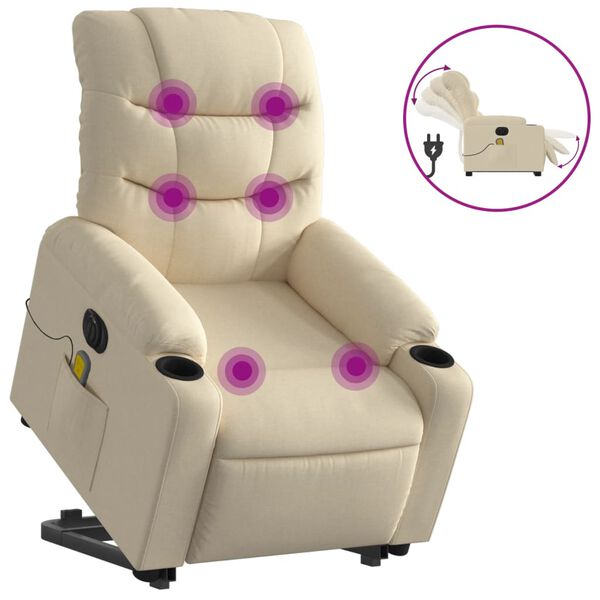 vidaXL Fauteuil inclinable de massage &eacute;lectrique Cr&egrave;me Tissu