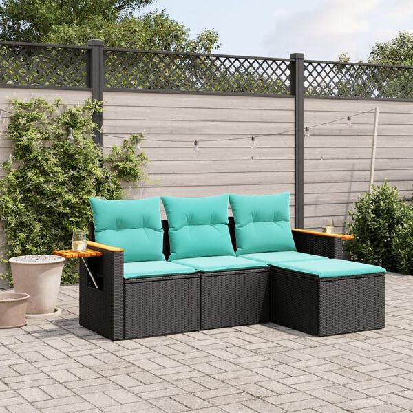 vidaXL Salon de jardin 4 pcs avec coussins noir r&eacute;sine tress&eacute;e
