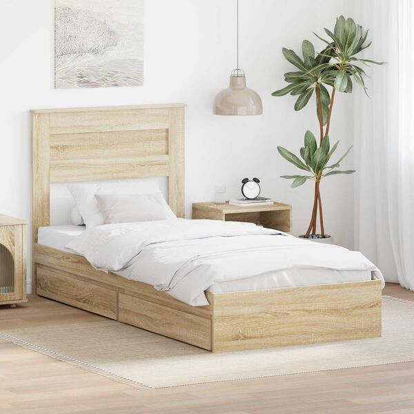 vidaXL Lit de Rangement Ch&ecirc;ne Sonoma 100 x 200 cm Bois d'ing&eacute;nierie