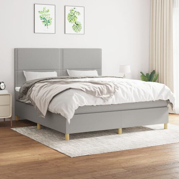 vidaXL Sommier &agrave; lattes de lit avec matelas Gris clair 180x200cm Tissu