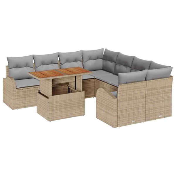 vidaXL Ensemble de canap&eacute; de jardin 9 pcs Beige Poly rotin