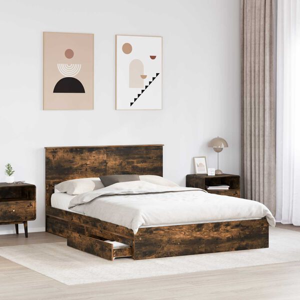 vidaXL Lit de Rangement Ch&ecirc;ne fum&eacute; 160 x 200 cm Bois d'ing&eacute;nierie