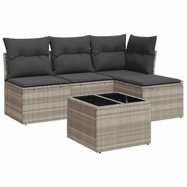vidaXL Salon de jardin 5 pcs avec coussins gris clair r&eacute;sine tress&eacute;e