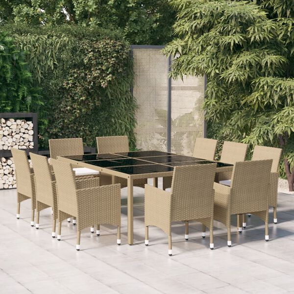 vidaXL Ensemble &agrave; manger de jardin 11pcs R&eacute;sine tress&eacute;e Beige