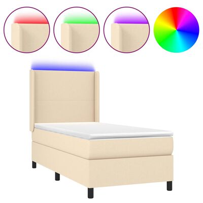 vidaXL Sommier à lattes de lit matelas et LED Crème 100x200 cm Tissu