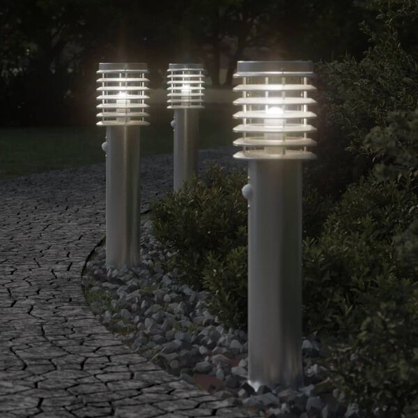 vidaXL Lampadaires d'ext&eacute;rieur avec capteurs 3 pcs acier inoxydable