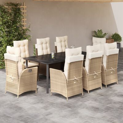 vidaXL Ensemble à manger de jardin et coussins 9 pcs beige Poly rotin