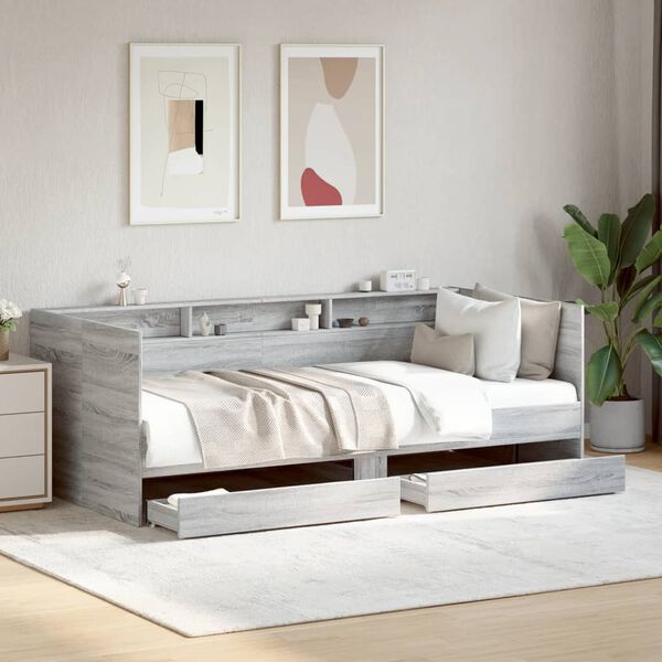 vidaXL Lit de jour avec tiroirs sans matelas sonoma gris 90x200 cm